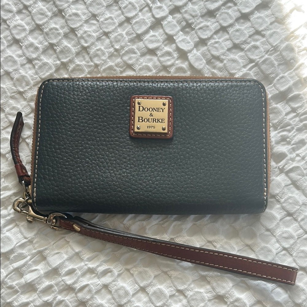 Dooney & Bourke Grey and Tan Leather Wristlet
